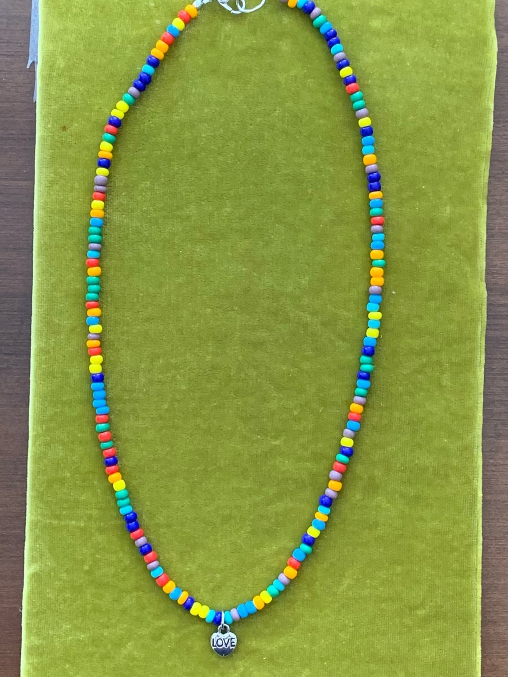 Throwback Multicolor Seed Bead Necklace with LOVE Charm - Women Jewelry
